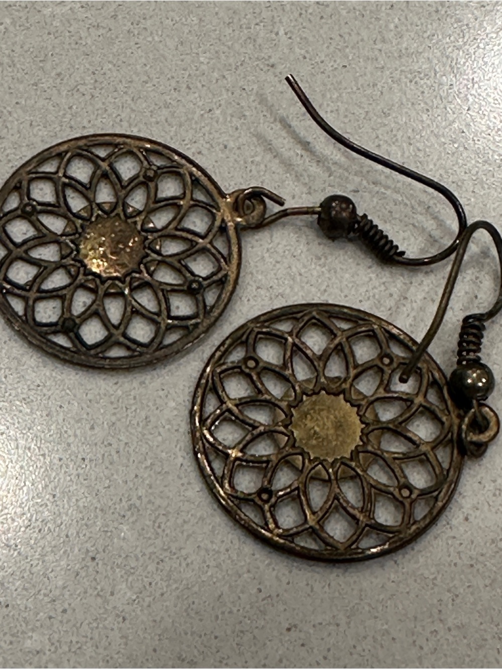 Antique Bronze Colored Filigree Circle Drop Earrings - Women Jewelry